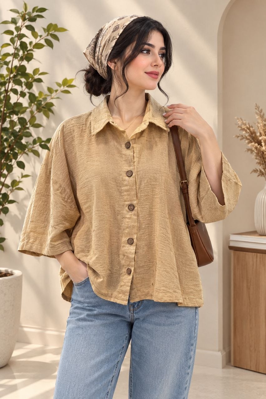 شومیز زنانه نخی مدل باکسی اورجینال وارداتی برند C&C